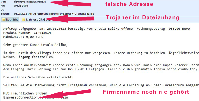 Falsche E-Mail email