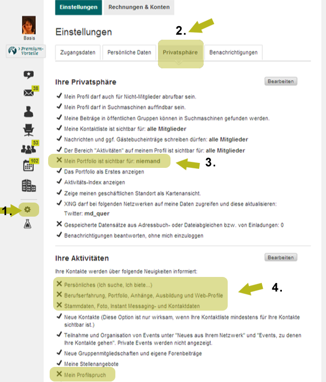 Xing Einstellungen