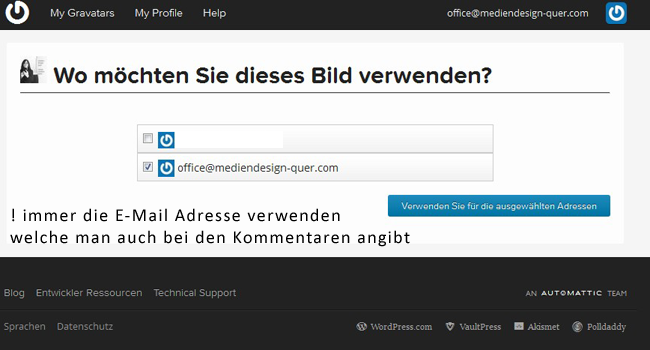 E-Mail zum Avatar fügen