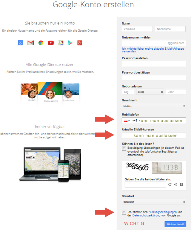 Google Konto Maske
