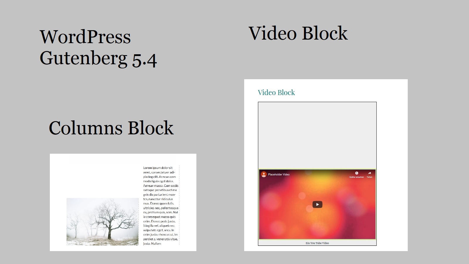 WordPress Gutenberg 5.4 – Columns Block und Video Block