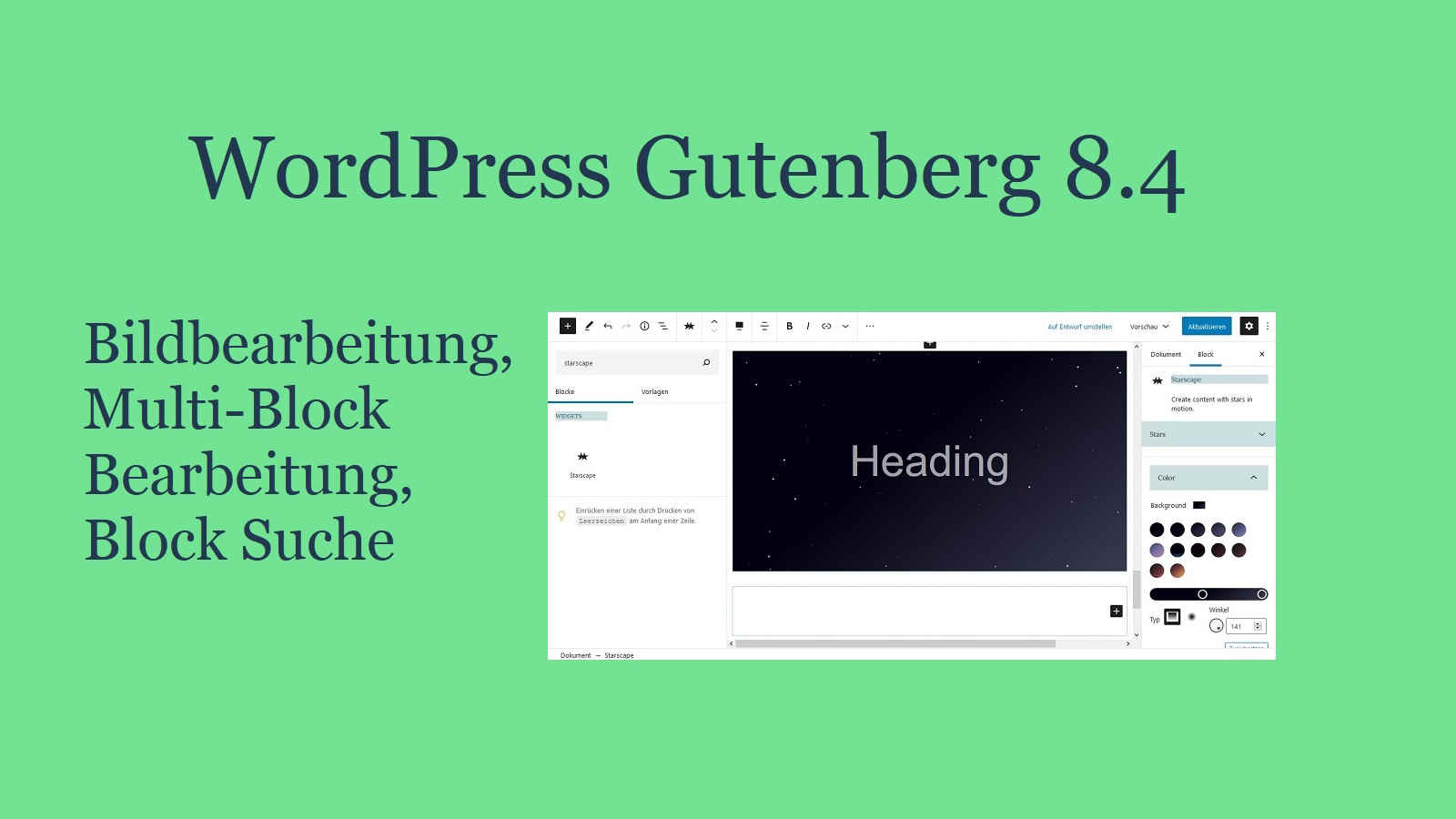 WordPress Gutenberg 8.4 – neue Bildbearbeitung, Multi-Block Bearbeitung, Block Suche